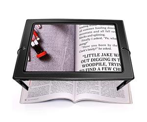 OBOVO Upgrade Acrylic Hands-Free Magnifying Glass - Large Lens Magnifier Full Page Rectangular 5X Magnifier 50 LED Lighted Illuminated Foldable Desktop Portable for Elder with 2 Power Supply Modes