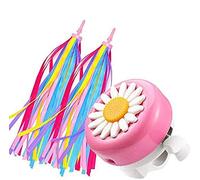 obqo 1 Pack Kids Bike Bell and 2 Pack Kids Bike Streamers for Children's Bike Accessories (Pink, Red, Purple & Blue) (Pink & White)