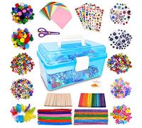 obqo 1000+ Pcs Kids Craft Box Kit, Toddler Arts and Crafts for Kids Includes Pom Poms, Pipe Cleaners, Feather, Folding Craft Box - All in One for Kids Toddler DIY Craft Set(Blue)