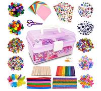 obqo Irichna 1000+ Pcs Kids Craft Box Kit, Toddler Arts and Crafts for Kids includes Pom Poms, Pipe Cleaners, Feather, Folding Craft Box - All in One for Kids Toddler DIY Craft Set (Purple)