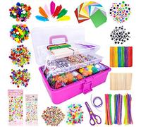 obqo Jumbo Art and Craft Supplies for Kids, Toddler DIY Set Included Pipe Cleaners, Pom Poms, Feather, Folding Storage Box - All in One for Craft DIY Art Supplies, Rose Red