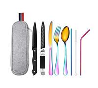 OBR KING Travel Cutlery Set with Case, 9 Pieces Stainless Steel Knife and Fork Sets Portable Outdoor Camping Utensils, Colorful