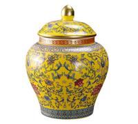Obriskus Chinoiserie Ginger Jar, porcelain ornaments - Blue Ceramic Decorative Jar with Lid for Traditional Home Decor, Tea, Dried Fruits, and Cereal Storage(Color:Yellow)