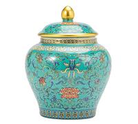 Obriskus Chinoiserie Ginger Jar, porcelain ornaments - Blue Ceramic Decorative Jar with Lid for Traditional Home Decor, Tea, Dried Fruits, and Cereal Storage(Color:Emerald green)