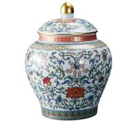 Obriskus Chinoiserie Ginger Jar, porcelain ornaments - Blue Ceramic Decorative Jar with Lid for Traditional Home Decor, Tea, Dried Fruits, and Cereal Storage(Color:Lake blue)
