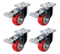 OBS 4 PCS 75mm up to 1000KG Heavy Duty Red PU Swivel Castor Wheels with Brakes for DIY, Furniture Trolley Wheels Double Ball Bearings Swivel Head No Floor Marks Silent Caster