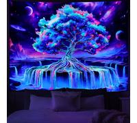 Obsecolors Blacklight Tree of Life Tapestry UV Reactive Waterfall Tapestry Galaxy Space Tapestries Aesthetic Tree Wall Art Colorful Starry Sky Tapestries Wall Hanging for Bedroom