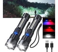 Observatioy Flashlight, Observatioy Outdoor Lighting White Laser Flashlight, Observation Flashlight with Cob Warning Side Work Light, Torches Led Super Bright, Led Flashlight Rechargeable (2 Pcs)