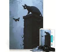 Observer of The Unknown, Black Cat And Butterfly 1000-piece Puzzle for Teenagers Logic Boost Toy Tension Relief Quality Edge Santa Wish Item (38x52cm)
