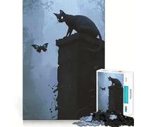 Observer of The Unknown, Black Cat And Butterfly 1000 Pieces Jigsaw Puzzles for Adults Brain Challenge Toy Indoor Play Precise Cut Fine Art Piece (50x75cm)