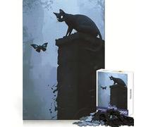 Observer of The Unknown, Black Cat And Butterfly Hard Jigsaw Puzzle for Adults 1000 Pieces Boost Memory Soothing Play Premium Cut Perfect Present (38x26cm)