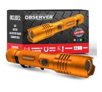 Observer Tools High Lumen Utility Flashlight, Rear Magnet, LED, Rechargeable, Powerbank for Phone, AAA Adapter - Tactical, Military, Police, 1200 Super Bright Lumens