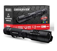 Observer Tools LED Rechargeable Flashlight, 1200 Lumens Tactical Flashlight, high Power Survival Flashlight with Back-up Power, Magnet, Zoom, Waterproof Flashlight, Black, OBS-FL1-V2