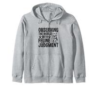 Observing The World With Feline Judgment Cat Lover Feline Zip Hoodie