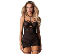 Obsessive Black Arrowel Sheer Strappy Underwire Chemise - L / XL - Black Black