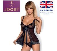 Obsessive Black Seductive Transparent Open Front Babydoll Nightie With Thong