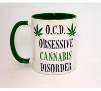 Obsessive Cannabis Disorder Ceramic Mug Great Funny Weed Spliff Green Gift