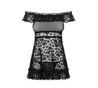 Obsessive Flores Set Chemise + Thongs,Size L/XL,Black