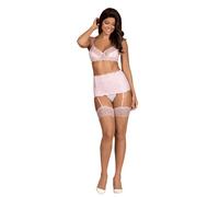 Obsessive Girlly Bra Garter Belt and Thong Set - Pink - S/M