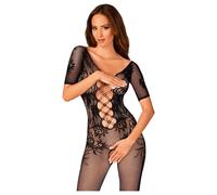 Obsessive - Open Net Bodysuit with Back Cutout (Black) (S-L)