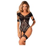 Obsessive - Patterned Open Mesh Bodysuit (Black) - (S-L)