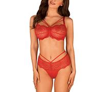 Obsessive Sexy and Seductive Ladies Night Set with Floral Lace Loventy 2-Pcs Set, Red,L-XL