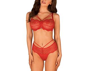 Obsessive Sexy and Seductive Ladies Night Set with Floral Lace Loventy 2-Pcs Set, Red,L-XL