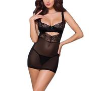 Obsessive Womens 867 Chemise & Thong Set - Black - Size L/XL