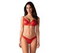 Obsessive Aliosa Sensual Red Smooth Shine & Delicate Floral Lace Bra and Riostring L/XL Set, red, L-XL