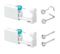 OBSEWAU 2 Pack Disposable Nose Piercing Kit with Silver Nose Stud, Self Piercing Gun Kit with L-Shape Stud, No Pain Sterile Safety Self Gun Tool