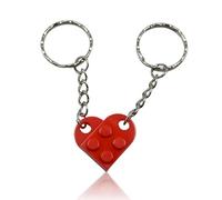 OBSEWAU 2 Pcs Heart Keyring, Couple Heart Keyring, Love Hearts Keyrings, Brick Matching Couples Keyrings for Girlfriend Boyfriend, Friendship Gift (Red)
