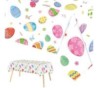 OBSEWAU Easter Table Cloth, 137 x 274cm Plastic Easter Tablecloth Waterproof, Easters Party Tablecloth, Party Plastic Easters Egg Tablecloths for Kids Adult Table Decorations