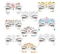 OBSGUMU Face Gems for Festivals, 9 PCS Adhesive Face Glitter Jewels Temporary Tattoos Sticker for Music Festival Holiday Party, Halloween, Christmas,Birthday Carnival