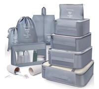 OBSGUMU Packing Cubes for Suitcases,10 Pcs Compression Organiser Bags for Backpack,Luggage Packing Organizers,Waterproof Travel Essentials Clothes Shoes Storage Bag(Grey)