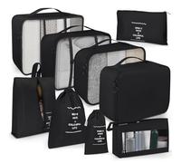 OBSGUMU Packing Cubes for Suitcases,9 Pcs Luggage Packing Organizers Bags,Compression Organiser Bags for Backpack,Travel Essentials Clothes Shoes Storage Bag(Black)