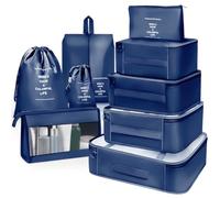 OBSGUMU Packing Cubes for Suitcases,9 Pcs Luggage Packing Organizers Bags,Compression Organiser Bags for Backpack,Travel Essentials Clothes Shoes Storage Bag(Navy)