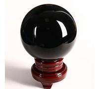 Obsidian Ball Black Crystal Ball Natural Quartz Crystal Sphere Stone Ball with Wooden Base Crystals Home Decorations Meditation Ornaments,90mm
