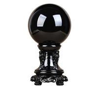 Obsidian Ball Black Decorative with Stand Home Display Sphere for Divination Photography Decor,12cm/4.7in