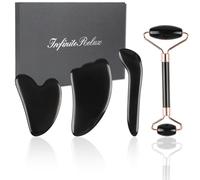 Obsidian Gua Sha Facial Tools Set of 4 - Natural Jade Gua Sha Face Sculpting Tools, Face Roller & Gua Sha Tool for Face, Double Chin Jawline Fascia Cellulite Remover & Point Treatment