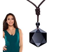 Obsidian Hexagram Pendant Necklace - Crystal Star Charm, Natural Gemstone Jewellery | Handmade Protection Amulet, Healing Stone Accessory, Spiritual Energy Pendant for Daily V, Siehe