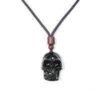 Obsidian Skull Pendant Necklace - Natural Obsidian Skull Charm, Halloween-Inspired Crystal Necklace for Men and Women
