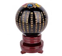 Obsidian Sphere Crystal Ball, Natural Black Grounding Ball Stone w/Wooden Stand Base for Meditation, Crystal, Sphere Ornaments Home Room Decoration,3.9"(10cm)