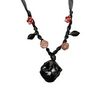 Obsidian Stone Necklace - Hand Woven Beads Design, Adjustable Length 85cm, Lightweight Construction 20g | For Men Women Teens Spiritual Protection Equilibrium