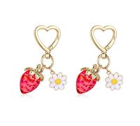 OBSOLLDD 2 pcs Cute Strawberry Keychain, Bag Purse Charms Kawaii Heart daisy flower Key Chains Accessories Strawberry Shortcake Decor for Handbags Backpack Women Girls Gift