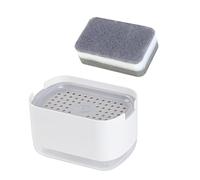Obsoorth 10oz Dish Soap Dispenser for Kitchen Sink with Sponge Holder Push Down Pump Caddy Tray Container Set Dishwashing Liquid Detergent Organizer on Countertop Travel Trailer - White