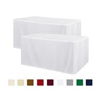 Obstal 2 Pack Table Clothes for 6 Foot Rectangle Tables - Water Resistant Washable Fabric Polyester Rectangle Table Cover Protector for Wedding, Banquet and Trade Shows, 72L x 30W x 30H Inches, White