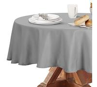 Obstal 210GSM Round Table Cloth, Water Resistance Microfiber Tablecloth, Decorative Fabric Circular Table Cover for Outdoor and Indoor Use (Silver, 90 Inch Diameter)