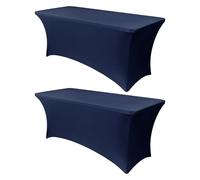 Obstal 4Ft Stretch Spandex Table Cover for Standard Folding Tables - 2 Pack Universal Rectangular Fitted Tablecloth for Party, Banquet, Events, Trade Show (Navy Blue, 48L x 24W x 30H Inches)