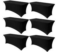 Obstal 6 Pack Stretch Spandex Table Covers for 6 Foot Tables - 6 FT Universal Rectangular Fitted Tablecloth Protector for Wedding, Banquet, Party (Black, 72 Length x 30 Width x 30 Height Inches)