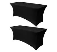 Obstal 6ft Stretch Black Spandex Table Cloth for Standard Folding Tables - 2 Pack Universal Rectangular Fitted Tablecloth Protector for Wedding, Trade Show, Vendor Stand